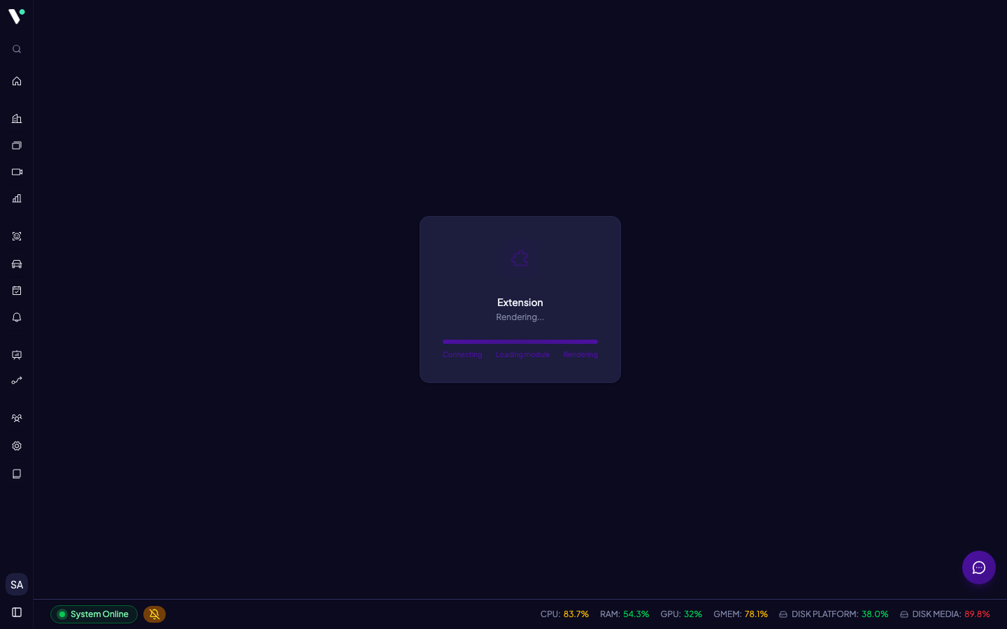 Halaman Extension Settings: baris URL Extension Server di atas, katalog extension, dan label sidebar.